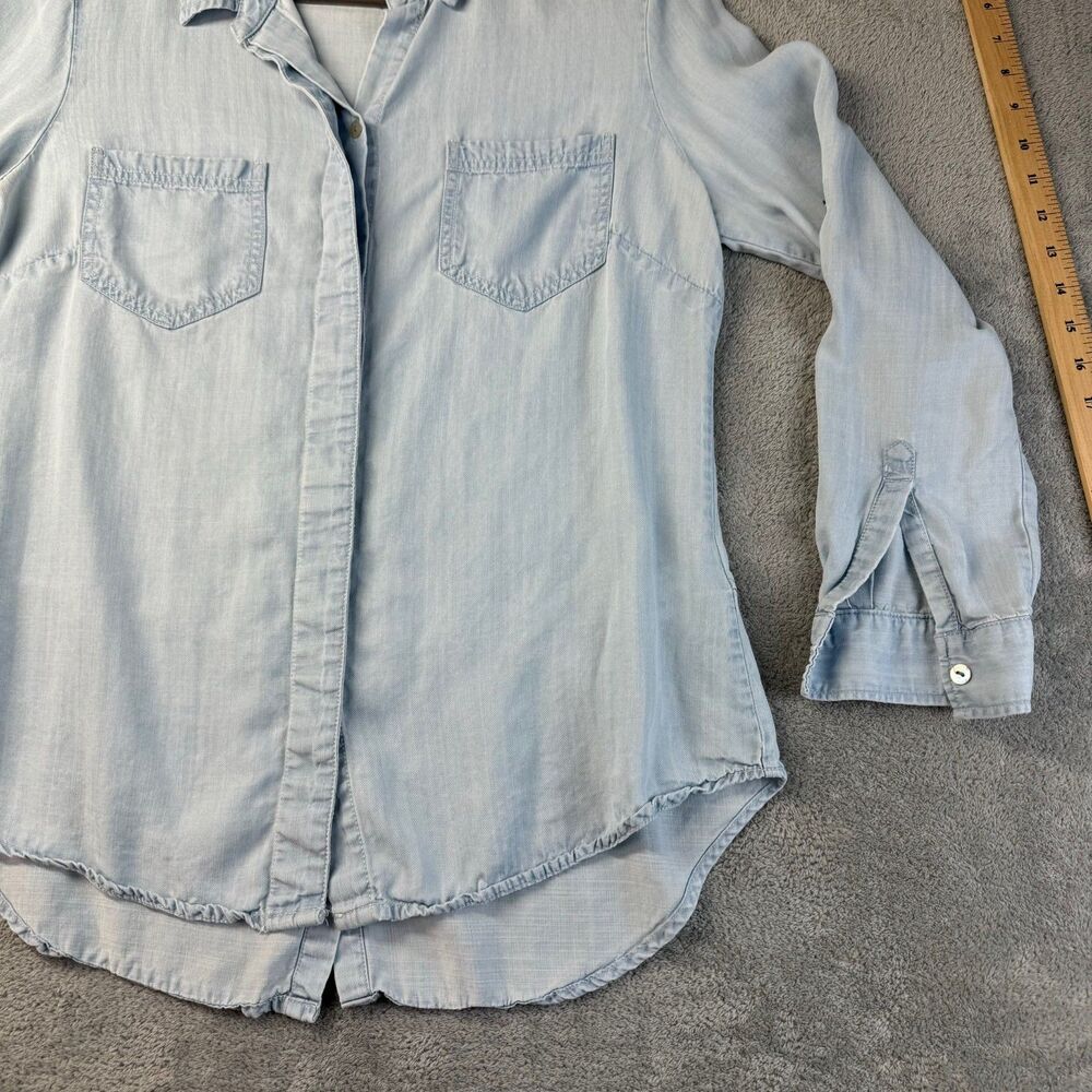 Liverpool Shirt Women's Small Blue Light Wash Chambray Denim Tunic Roll Tab Top - Picture 10 of 13